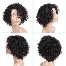 HUA Brazilian Kinky Curly 10inch wig curls detail reveals defined ringlets for lively movement