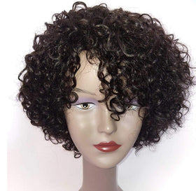 HUA Brazilian Kinky Curly 10inch wig front view showcases natural texture and versatile styling