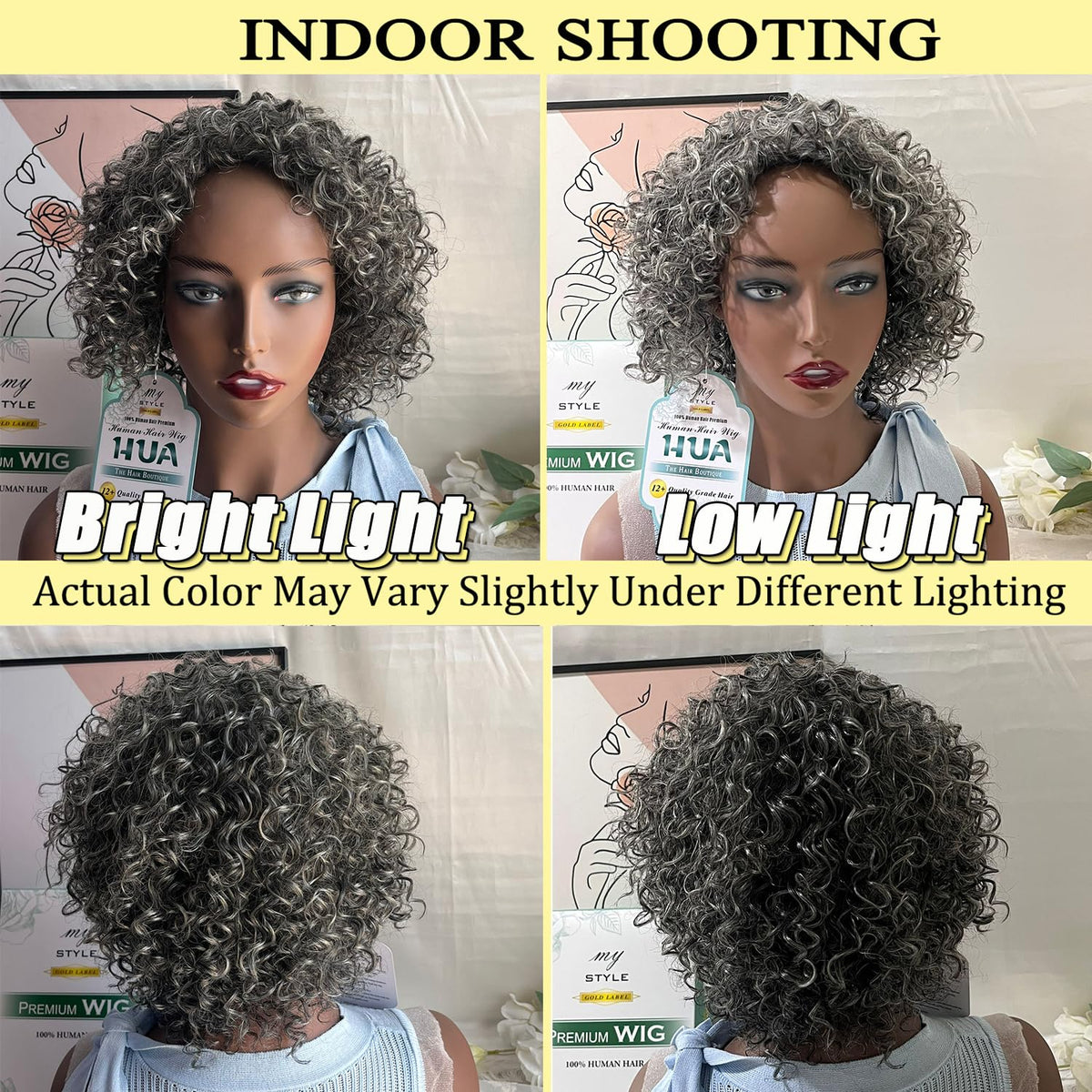 HUA grey glueless wig care note showing gentle handling tips
