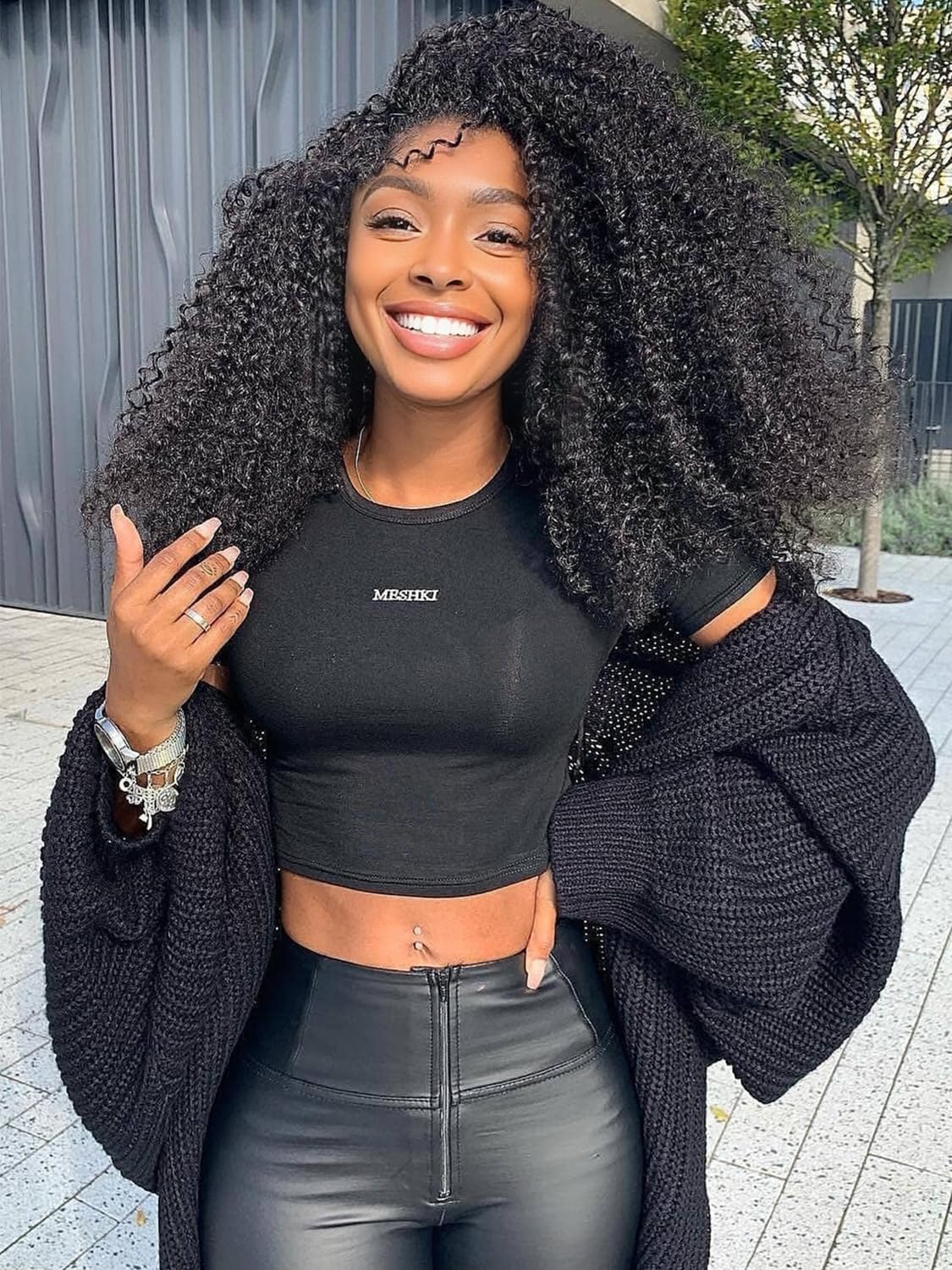 HUA kinky curly half wig 18 inch with natural density for daily wear.