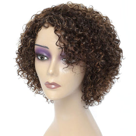 HUA kinky curly short wig in Brazilian hair for natural daily styling.