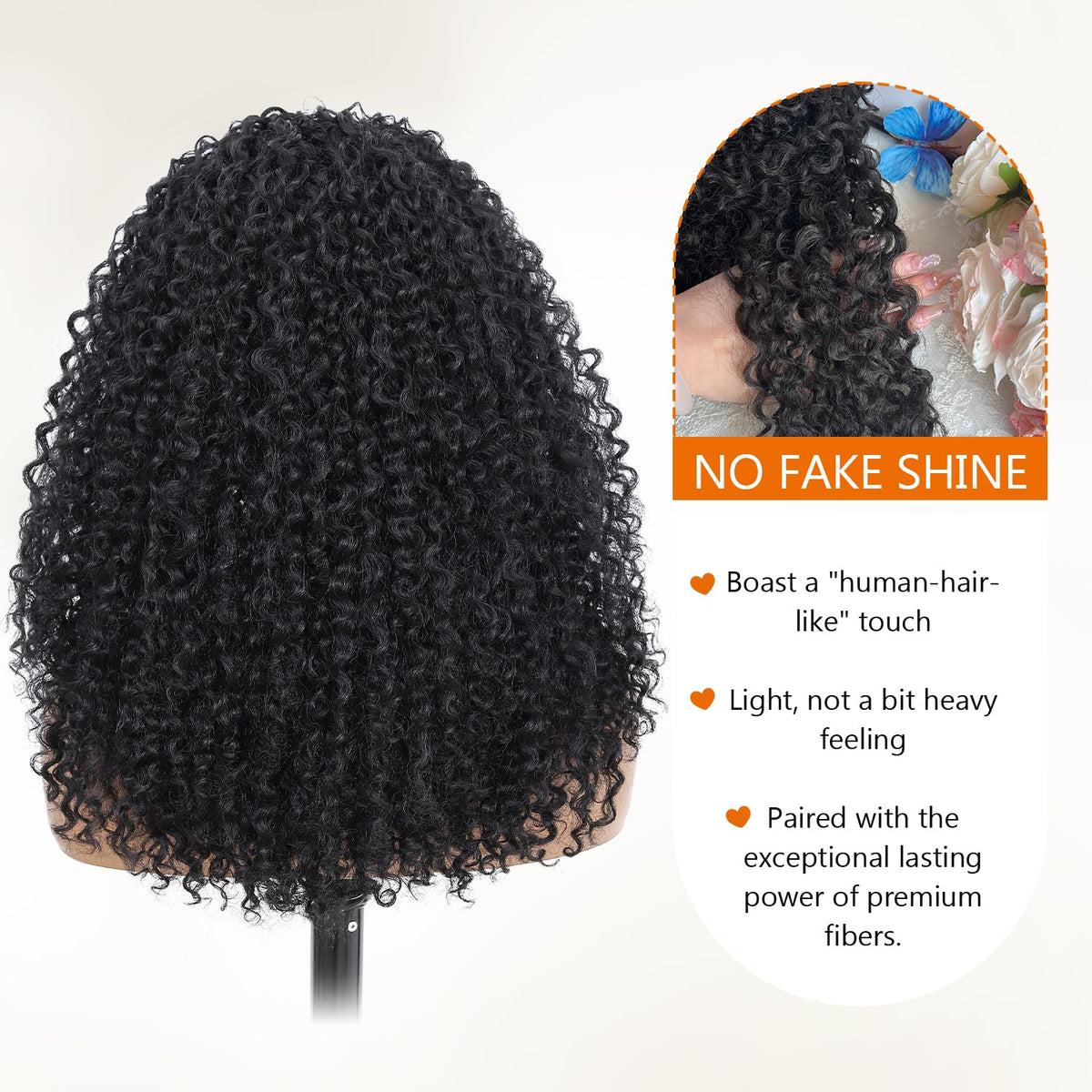 HUA protein-silk fiber half wig mimics human hair touch.