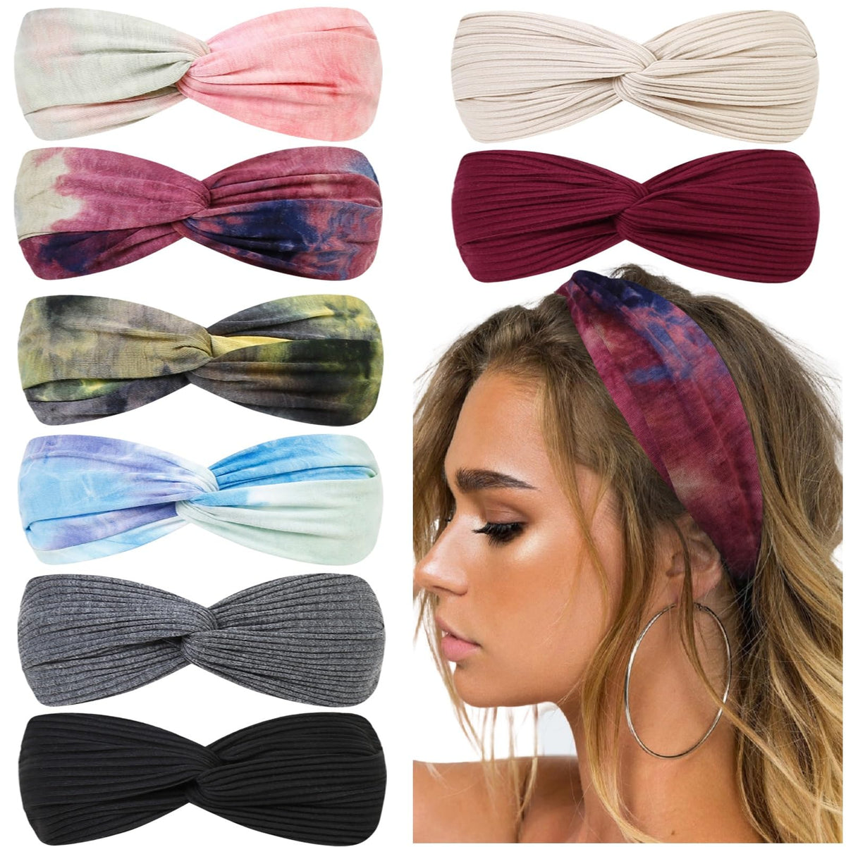 Huachi boho headbands with tie-dye twist knot for stylish hair management