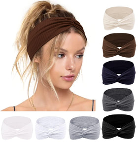 Huachi Boho knotted headband in black, secure non-slip wear for all-day comfort.