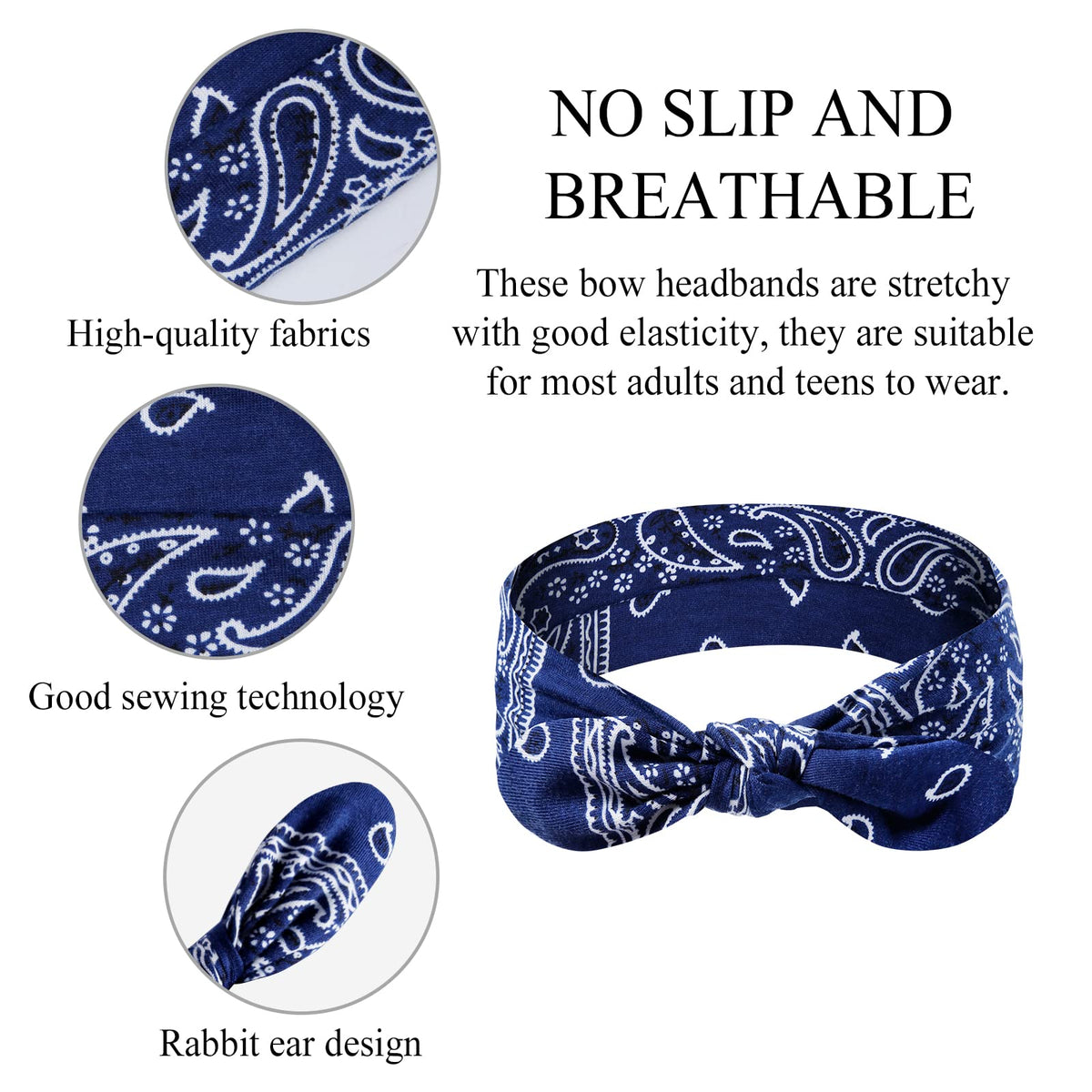 Huachi elastic headband with adjustable stretch fits teen to adult head shapes
