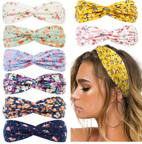 Huachi floral-print twist headband, beach-ready style, adds hair control and chic vibe.