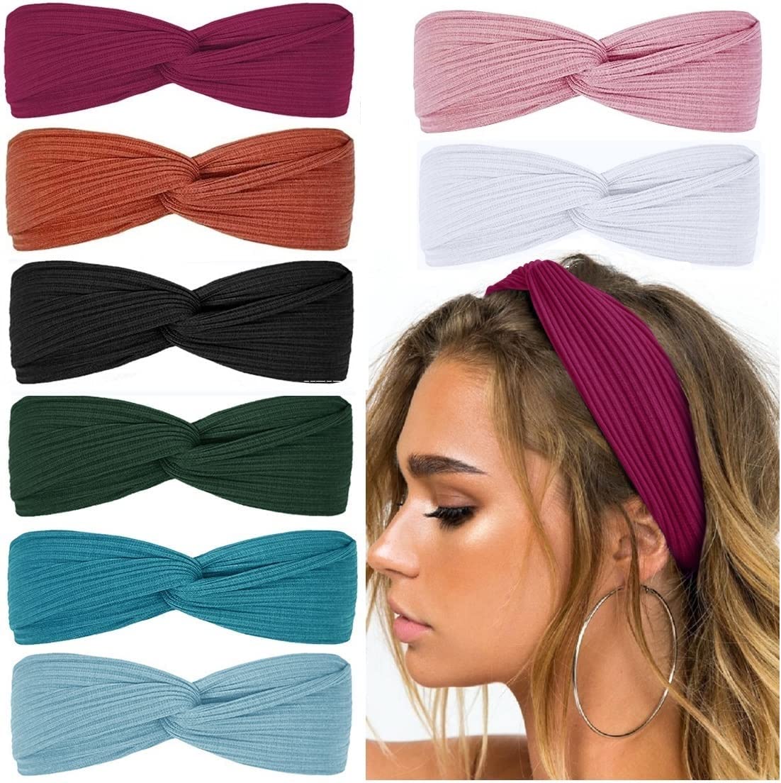 Huachi headbands with twist-knot design add chic flair while keeping hair away from the face.