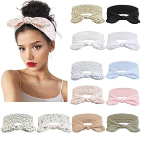 Huachi wild floral bow headband in pink, soft and breathable for all-day wear.