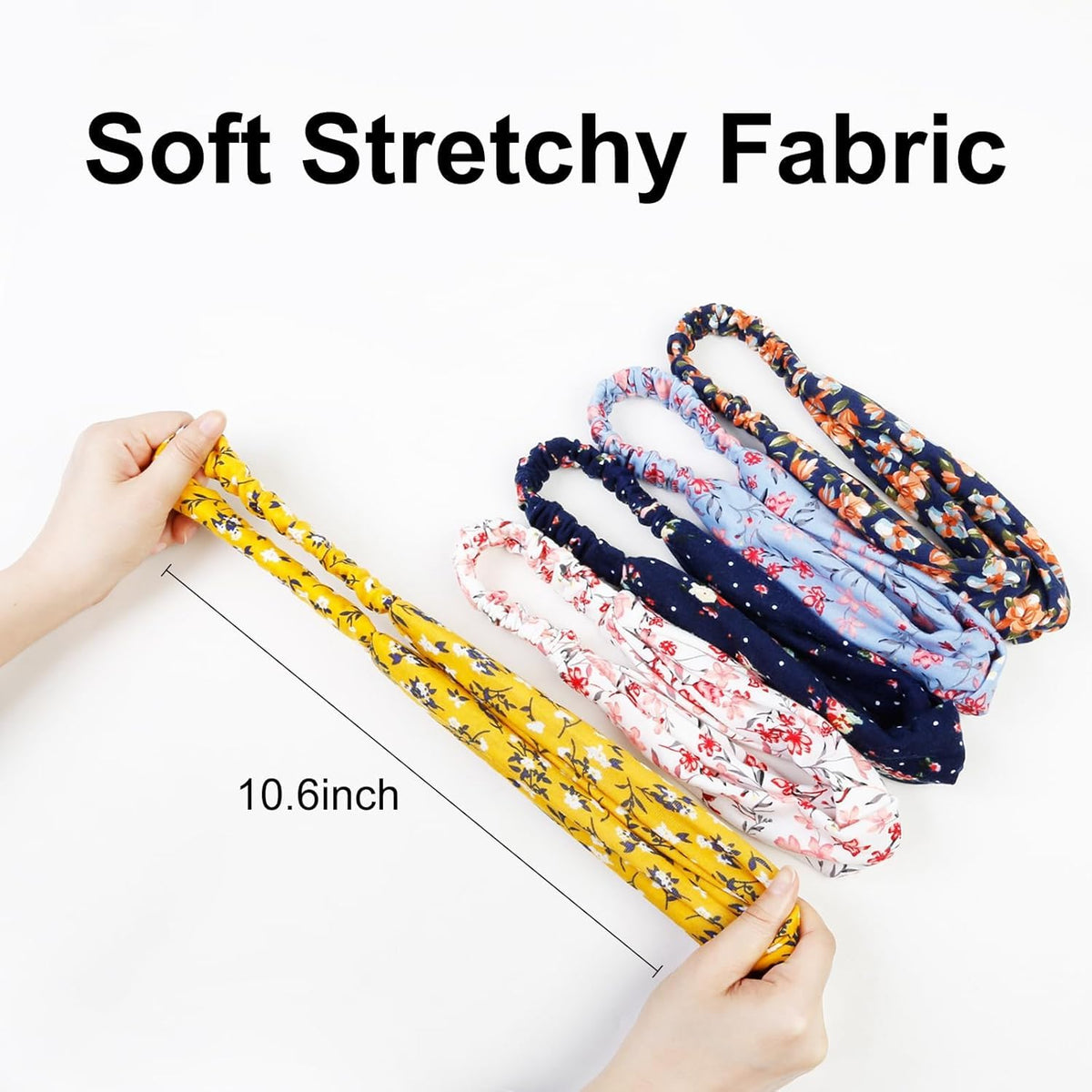 Huachi floral print twist headbands complement sundresses and swimsuits with colorful flair.
