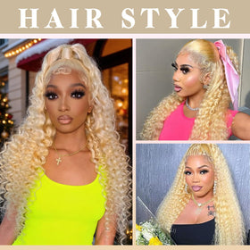 HUANGCAI 613 deep wave wig, 32 inch length, strong curl retention.