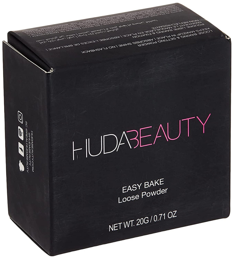 Huda Easy Bake Cupcake powder packaging close-up, ideal for all-over setting.
