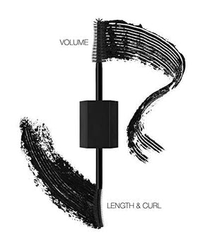 Huda Legit Lashes curl-length wand showing elongated lashes and curl.
