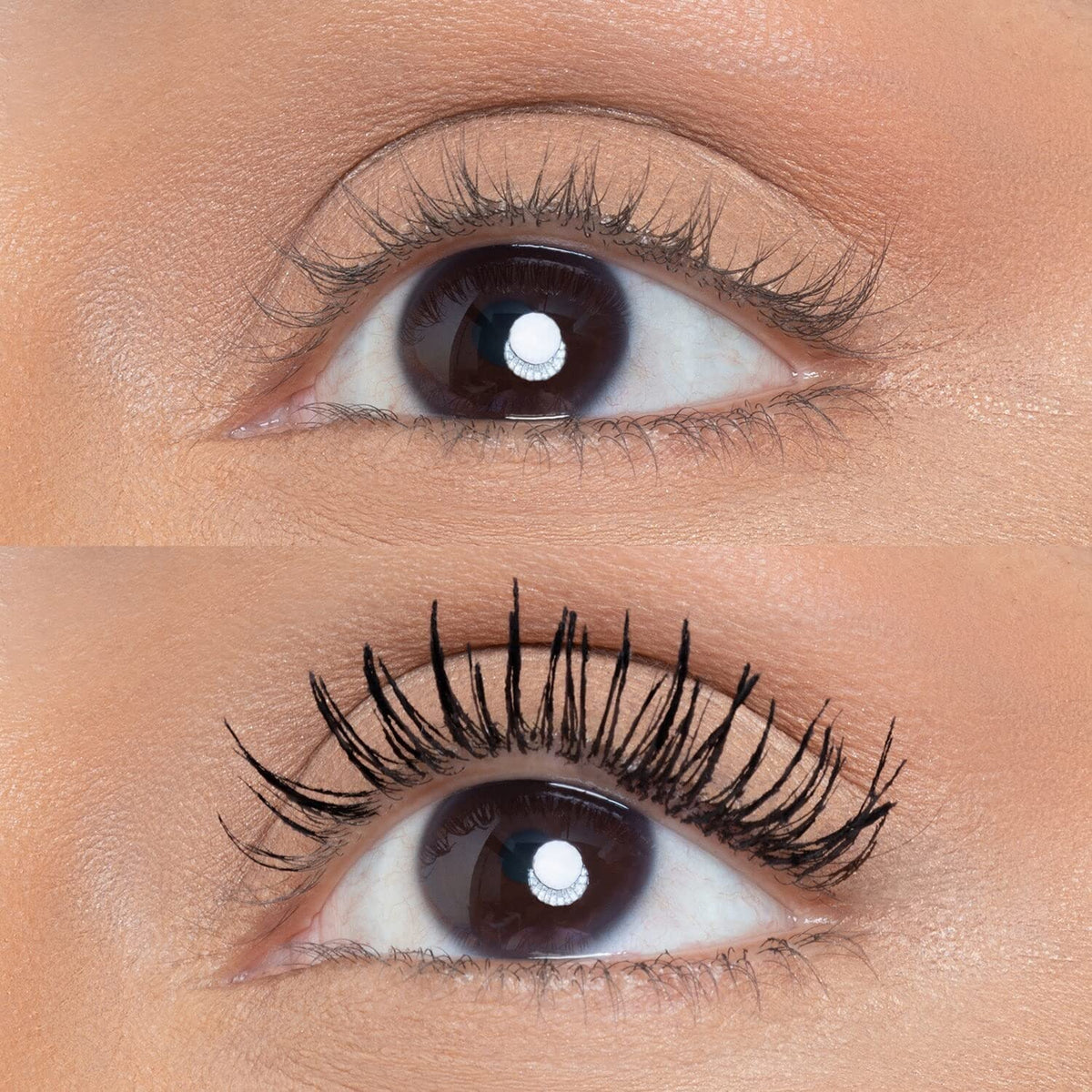 Huda Legit Lashes fiber close-up reveals lash texture and separation.