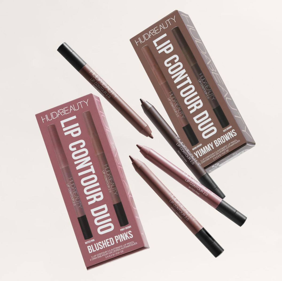 Huda Lip Contour Duo Mutepink swatch showing matte, comfortable finish
