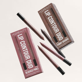 Huda Lip Contour Duo Mutepink swatch showing matte, comfortable finish