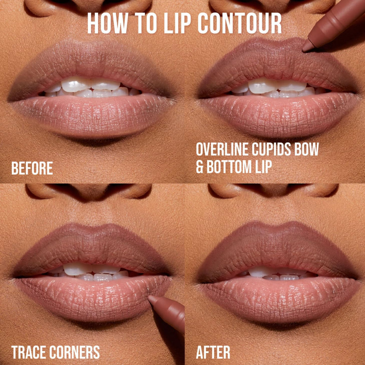 Huda Lip Contour Duo Pinkybrown swatch with flattering tone and staying power