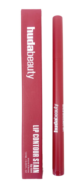 Huda Lip Contour Stain Cinnamon bottle delivering long-lasting, transfer-proof color.