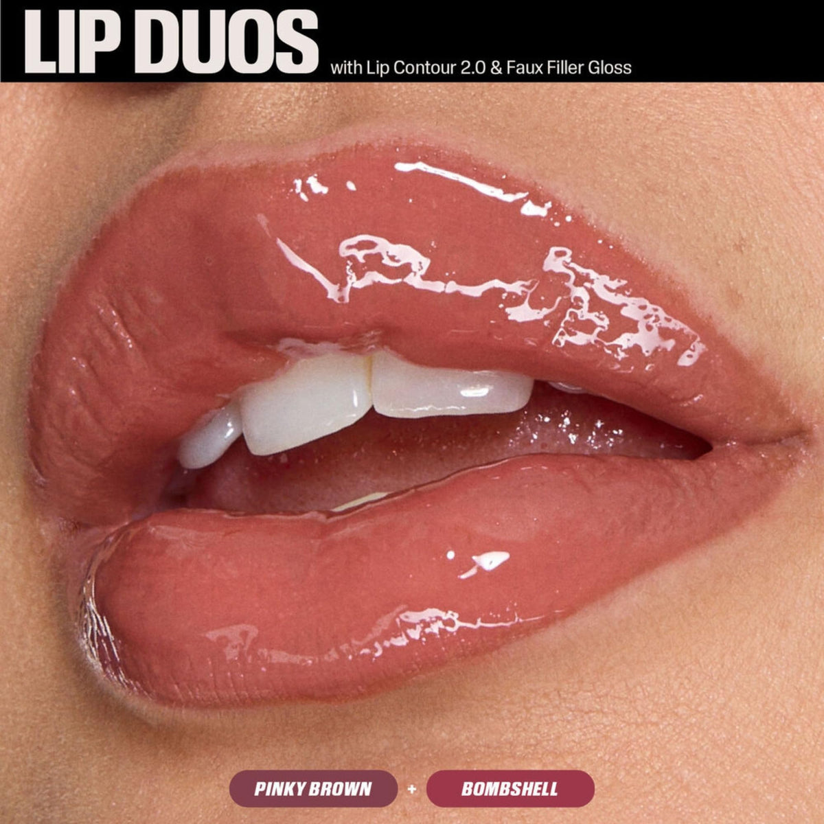 Huda Pink Kit Juicy Bombshell Lip Pencil swatch highlights precise pinky brown definition.