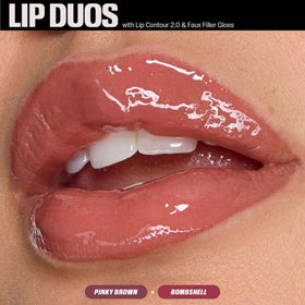 Huda Pink Kit Juicy Bombshell Lip Pencil swatch highlights precise pinky brown definition.
