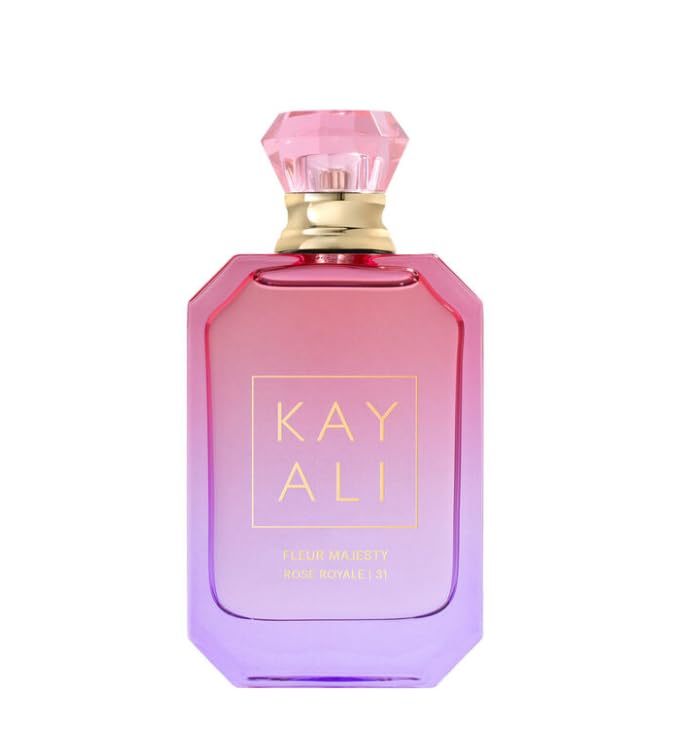 HUDABEAUTY Kayali Fleur Majesty Rose Royale bottle with pink-to-purple gradient for special occasions