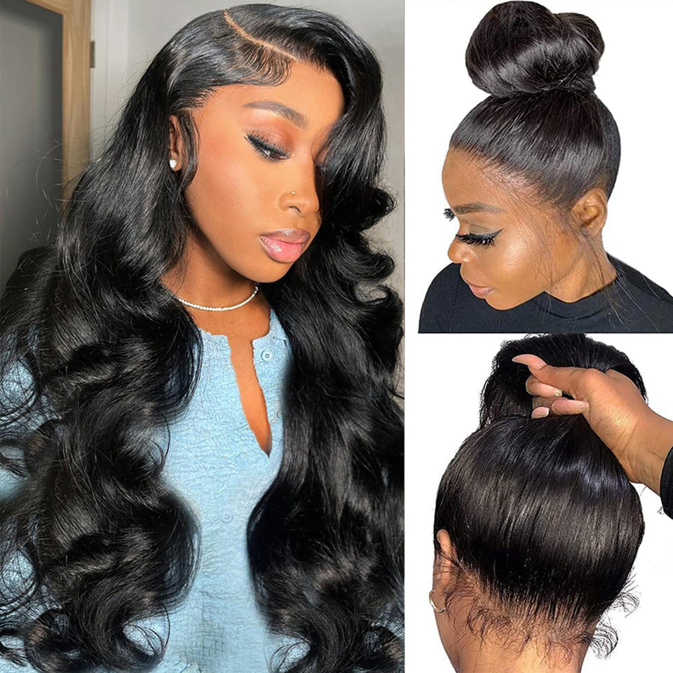 Hudier 360 Body Wave wig front view showing natural lace