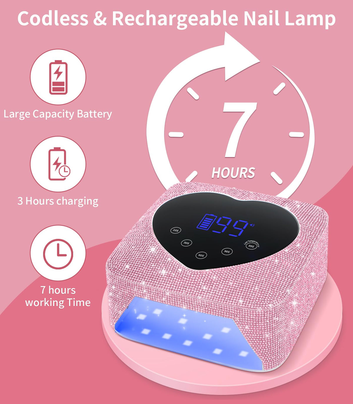 HUGMAPLE UV nail lamp cordless-use showcases freedom to cure nails anywhere.