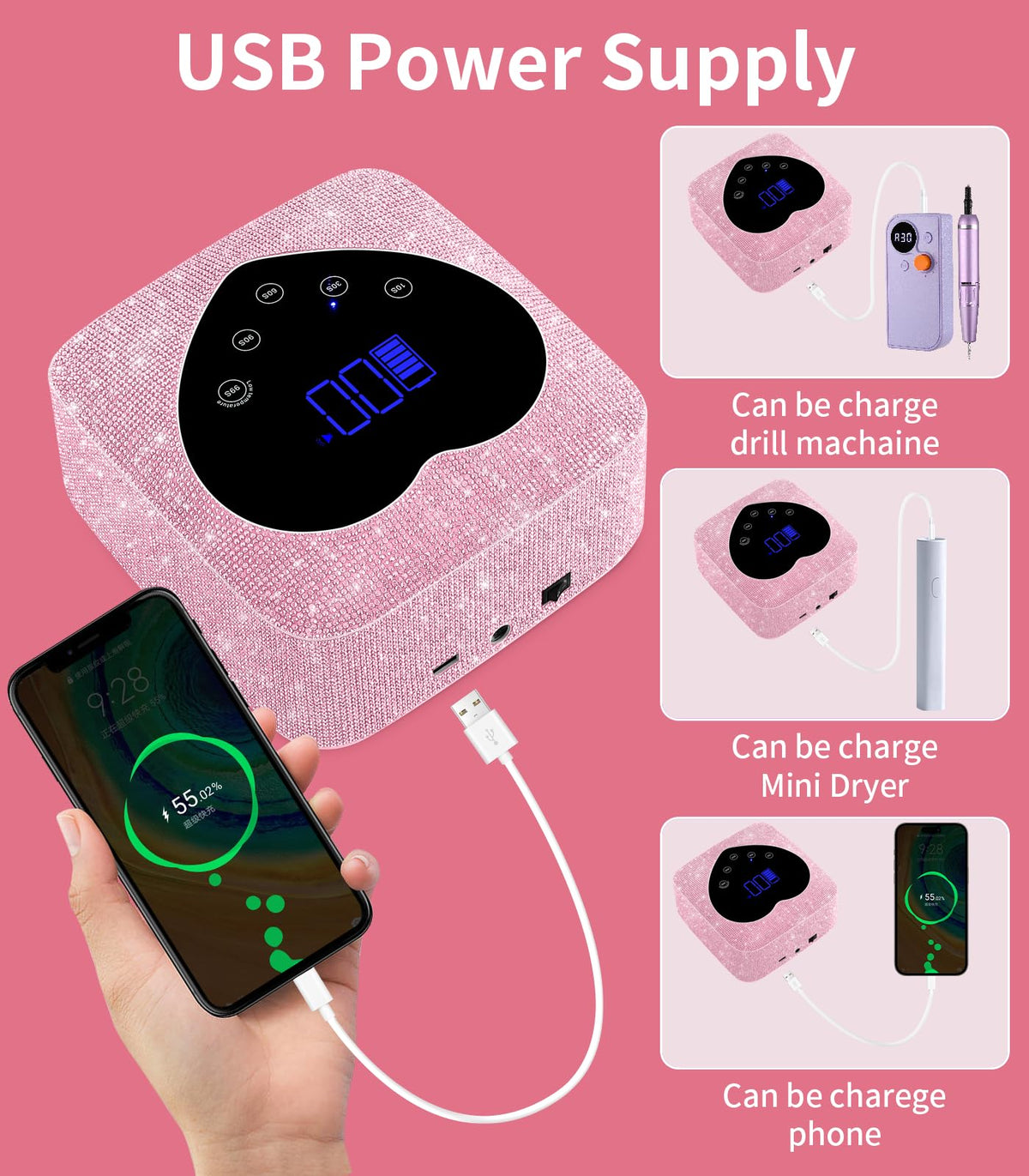 HUGMAPLE UV nail lamp removable-base reveals easy cleaning and space optimization.