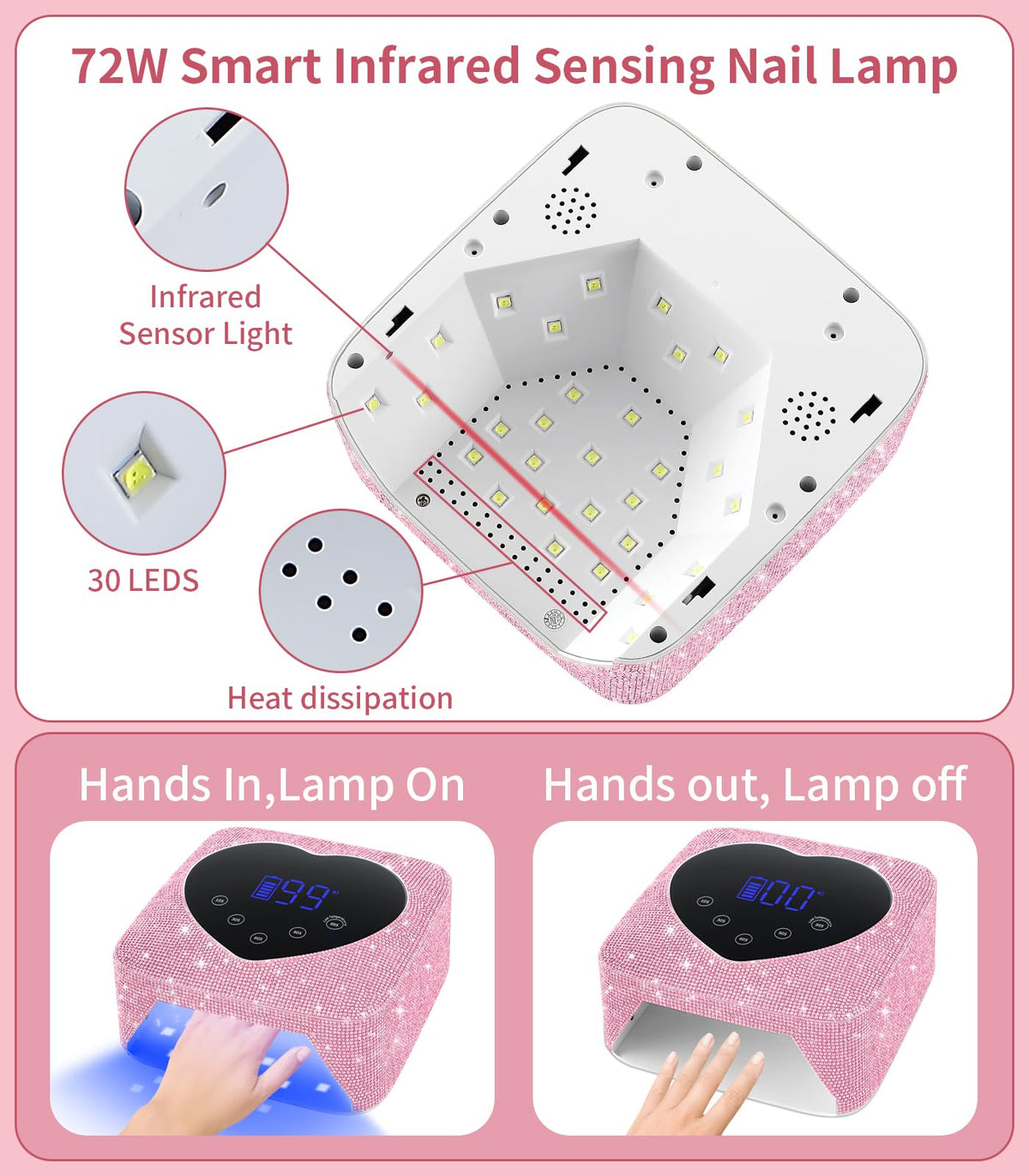 HUGMAPLE UV nail lamp side profile highlights compact cordless operation for portability.