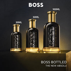 Hugo Boss Bottled Absolute Parfum Intense cedar wood base close-up communicates premium longevity.