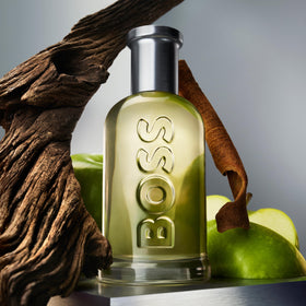 Hugo Boss Bottled EDT bottle side angle highlighting sleek silhouette.