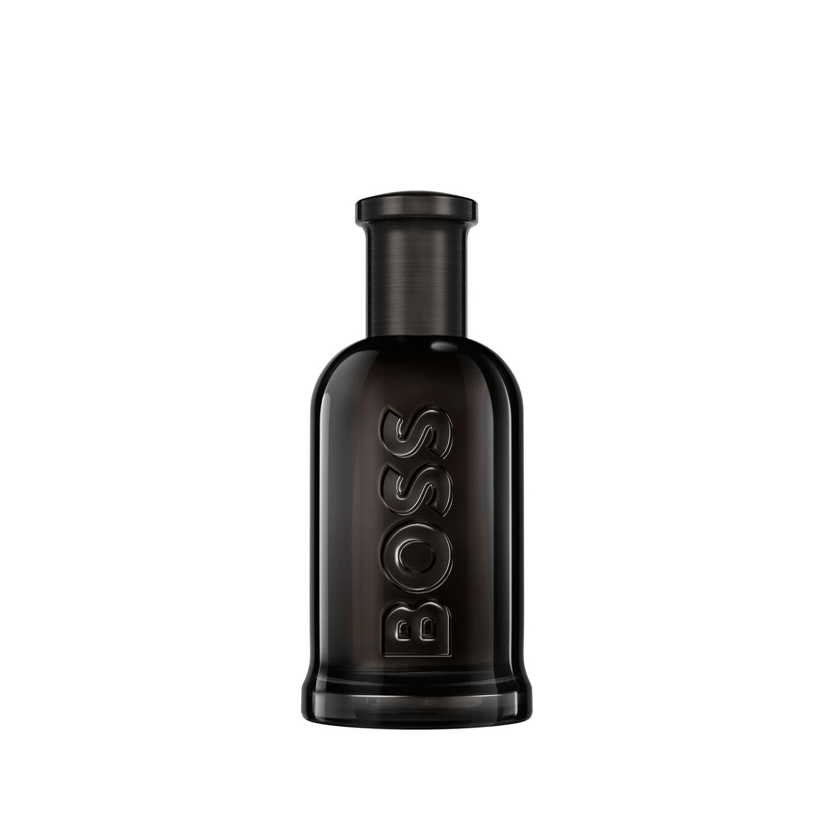 Hugo Boss Bottled Parfum bottle close-up highlighting its deep woody aroma for daily confidence.
