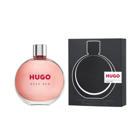 Hugo Boss Deep Red bottle close-up showing crimson curves for a bold, feminine aura and confidence