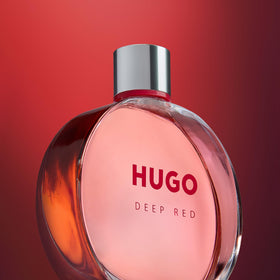 Hugo Boss Deep Red outer packaging with rich red accents suggests premium fragrance experience