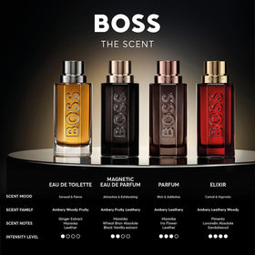 Hugo Boss The Scent Elixir gift-ready packaging with deep-red accents