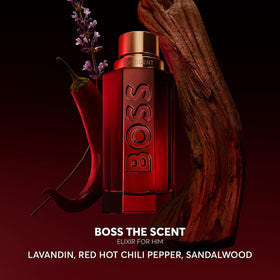 Hugo Boss Elixir Pimento spark top note for confident evening wear