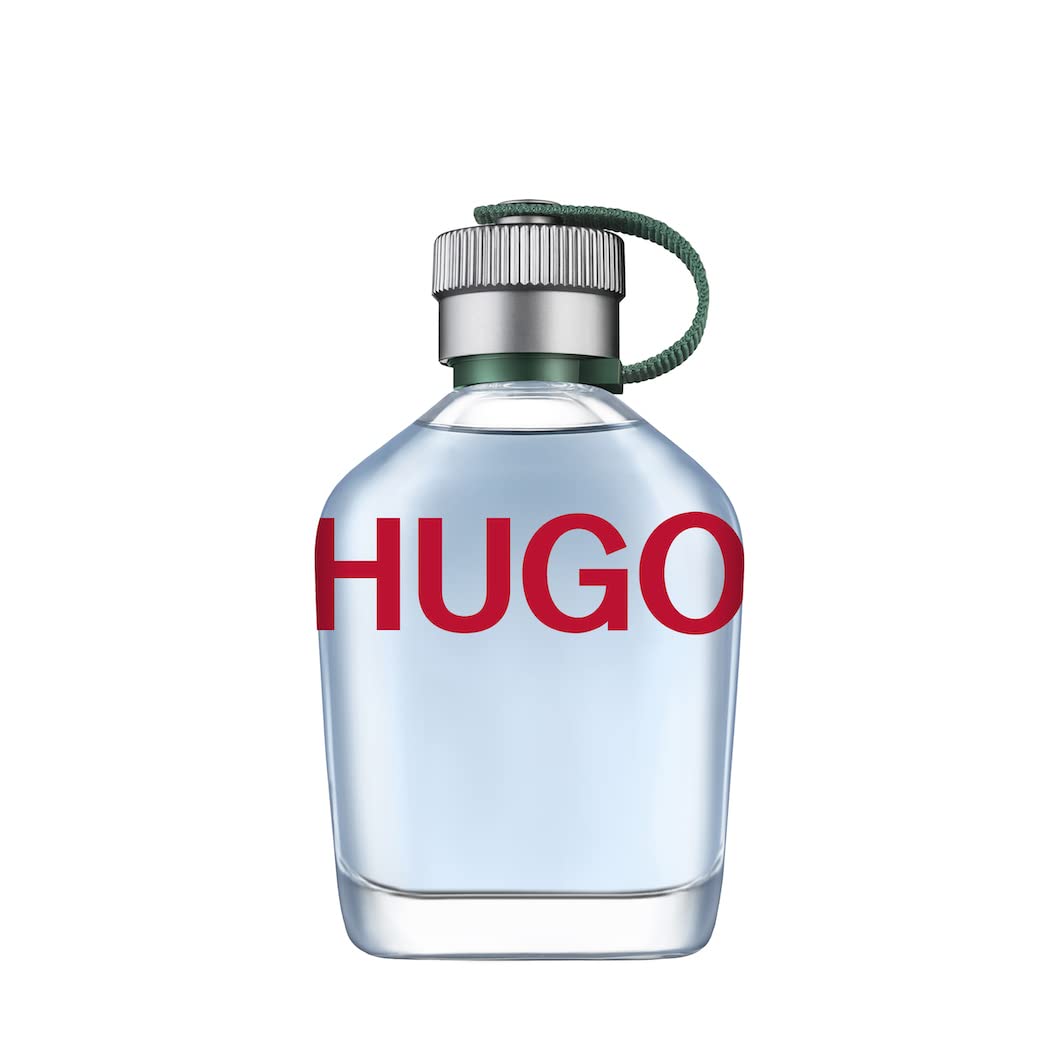 Hugo Man EDT bottle showing green apple notes for energizing freshness.