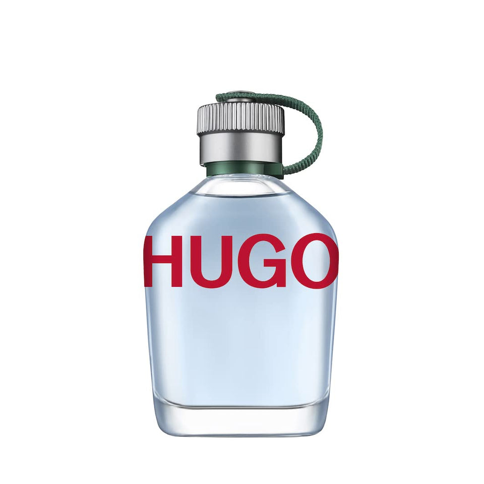 Hugo Man EDT bottle showing green apple notes for energizing freshness.
