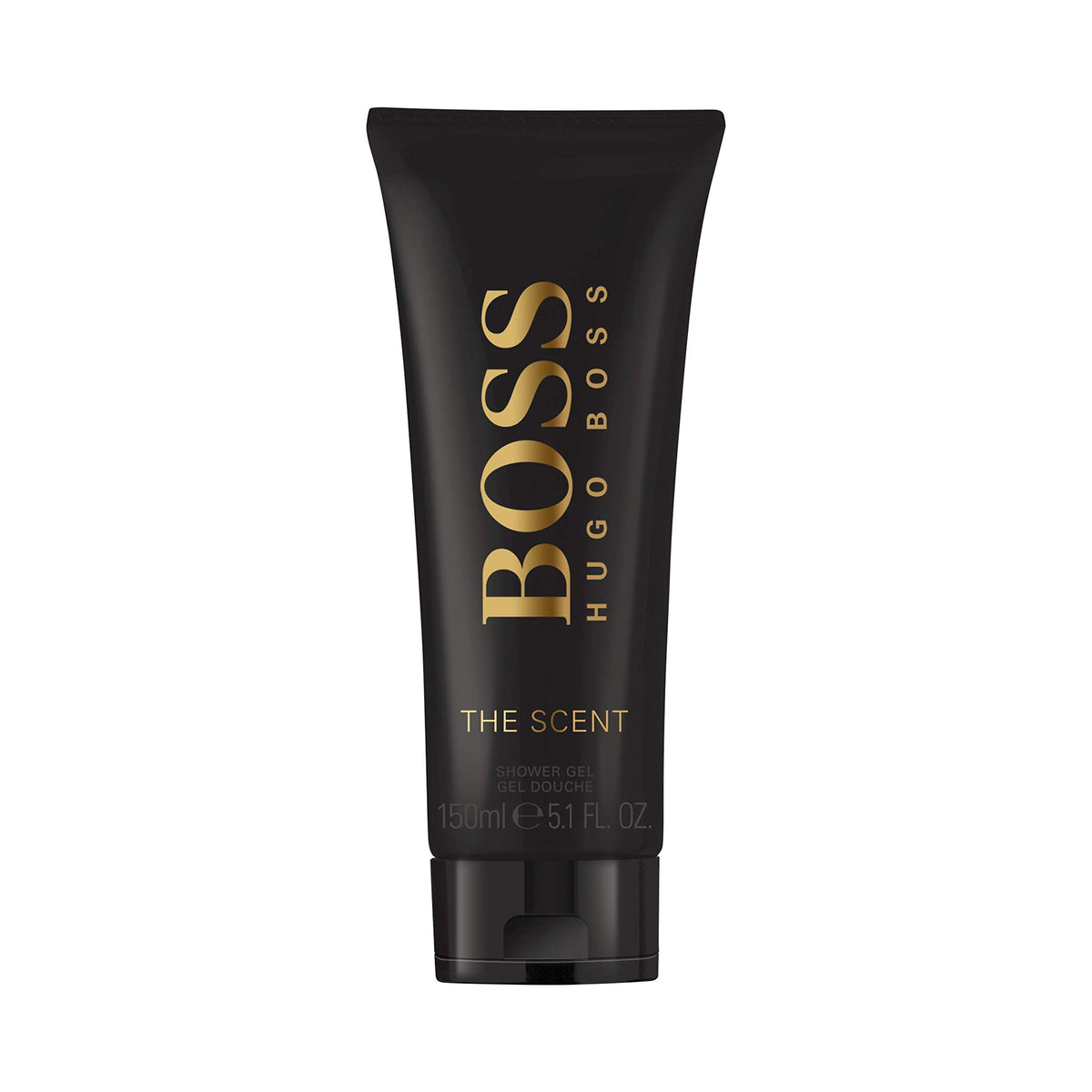 Hugo Boss The Scent Shower Gel bottle front, premium masculine packaging for daily grooming.