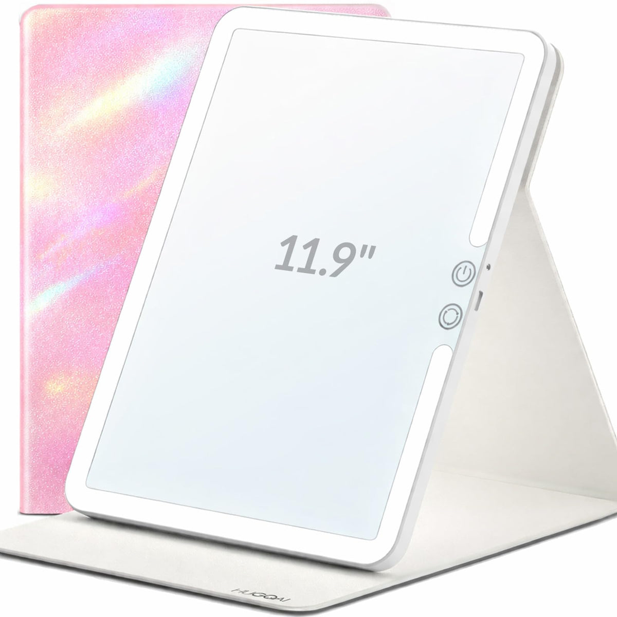 HUGOAI travel makeup mirror open lid light for on-the-go grooming.