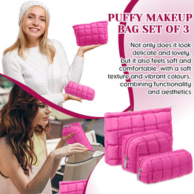 Huhumy hot pink makeup bag on counter for stylish everyday use.