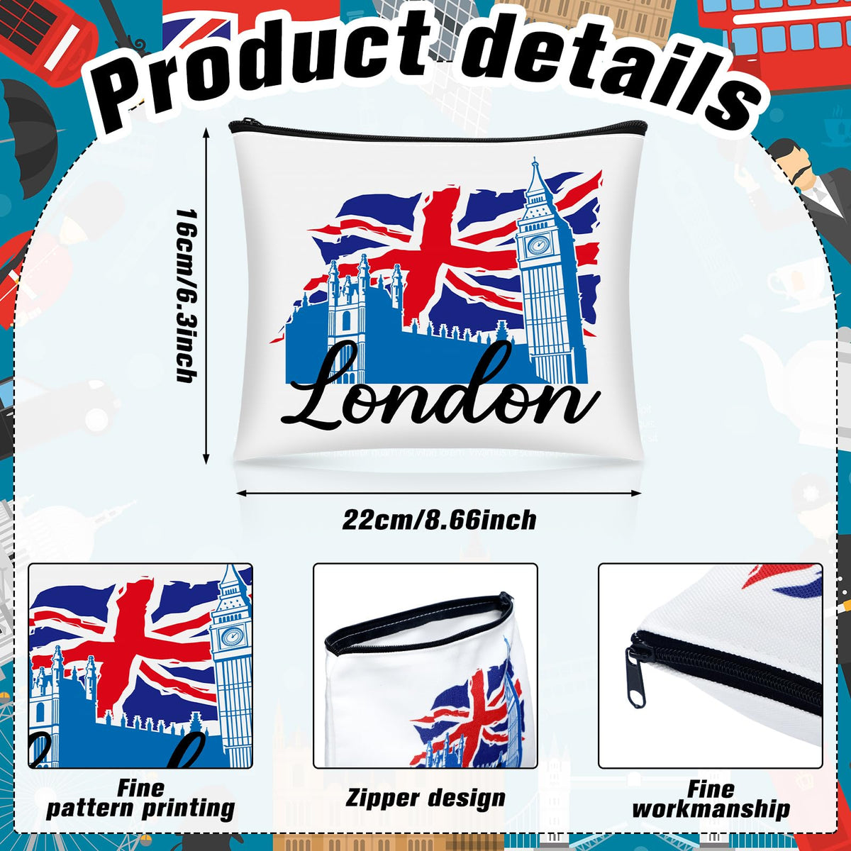 Huhumy London Big Ben cosmetic bag keeps cosmetics organized on the go