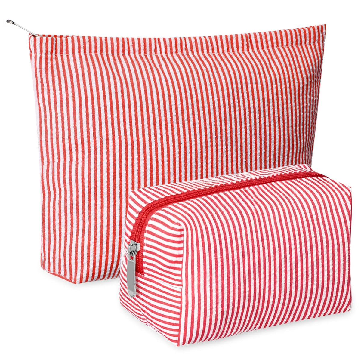 Huhumy makeup bag red seersucker, soft and durable travel pouch for cosmetics