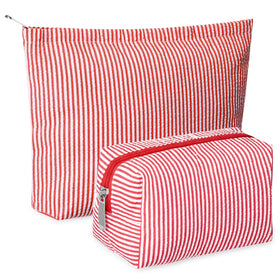 Huhumy makeup bag red seersucker, soft and durable travel pouch for cosmetics