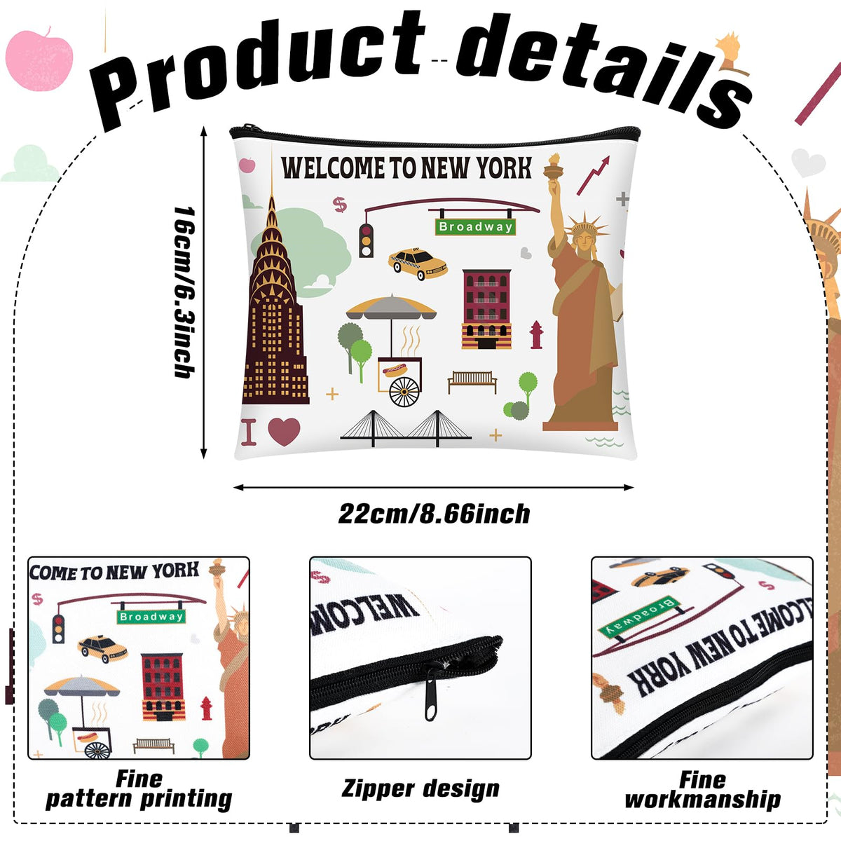 Huhumy New York cosmetic bag pattern 2 compact travel pouch for essentials