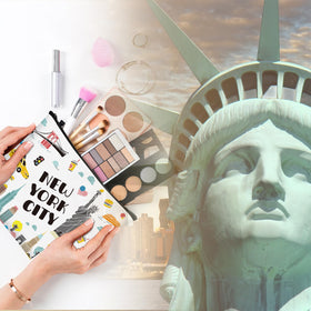 Huhumy New York cosmetic bag pattern 3 durable canvas with city design