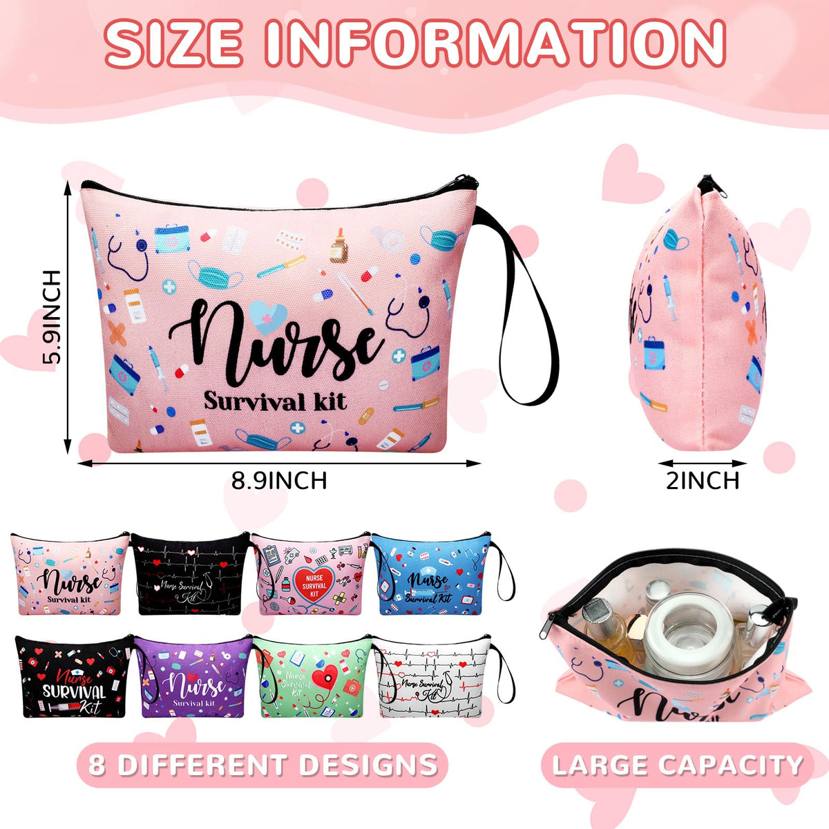Huhumy nurse cosmetic bag style 2 featuring cheerful nurse prints for gifting