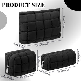 Huhumy large quilted pouch in black for cosmetics and brushes on trips.