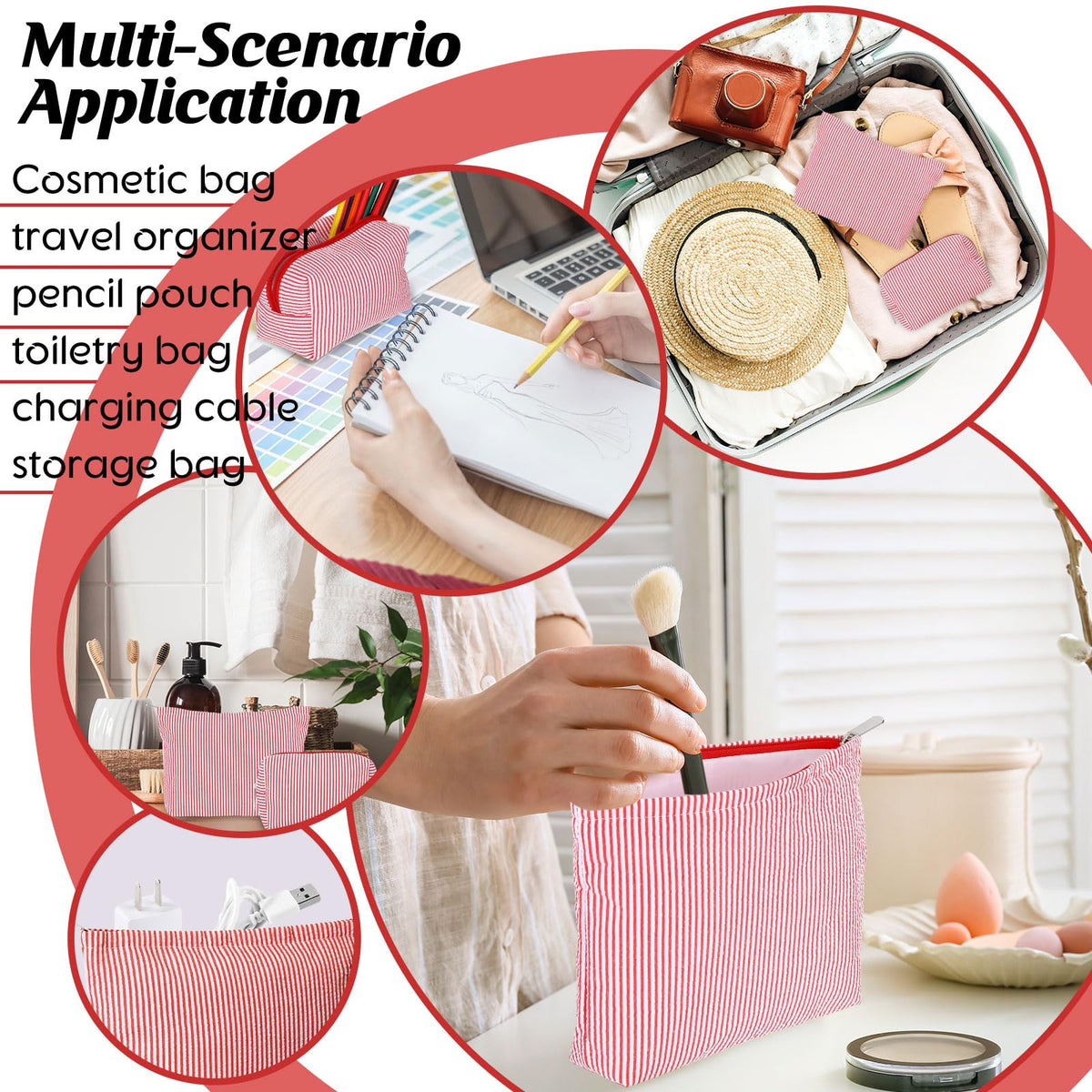 Huhumy seersucker makeup pouch easy care, durable for travel and daily use