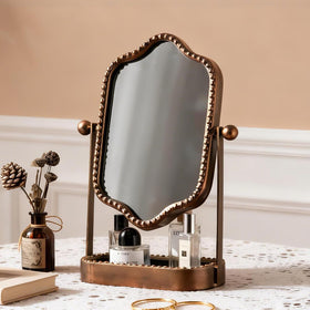 HuiDao vintage makeup mirror with tray keeps small items organized.