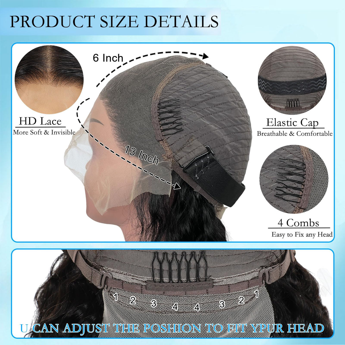Huirslex deep wave wig baby hair close-up for natural scalp appearance